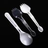 Tenedor y cuchara de postre desechables de plástico grueso, plegables, de cabeza redonda, transparentes, para yogur enlatado, envasados por separado.