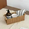Caixa de Armazenamento de Mesa Estilo Europeu Cesta de Armazenamento de Rattan Sintético Trançado para Lavatório Cesta de Armazenamento para Mesa de Centro de Controle Remoto Chave de Entrada