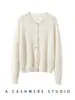 Cárdigan de punto 100% cachemira pura, moderno estilo nuevo de otoño e invierno, cuello redondo con pedrería, de un solo botón, elegante y cálido para mujer