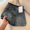 Falda de Mezclilla Elástica Talla Grande para Mujer Verano Chica Gordita Estilo Americano Retro Cintura Alta Adelgazante Cadera Falda Corta de Corte A