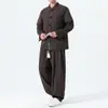 Otoño/Invierno 2026 Estilo Chino para Hombre Traje de Jacquard Rayado de Chenilla Nuevo Estilo Chino Abotonado Holgado Casual Conjunto de Dos Piezas
