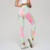 En stock Pantalones de Yoga Tie-Dye Aurora Cintura Alta Ajuste de Vientre Cadera de Durazno Pantalones Deportivos para Correr y Fitness Leggings Ajustados Deportivos para Mujer