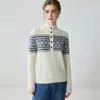 Novo suéter feminino de cashmere puro para outono e inverno, padrão Fair Isle, gola alta fina espessa, camada interna quente, suéter de tricô