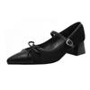 Zapatos Mary Jane Puntiagudos para Mujer, Nuevos de Primavera y Otoño, Estilo Francés, Color Contrastante para Niña, Moda Elegante, Lazo, Tacón Grueso, Boca Baja, Zapatos de una Sola Capa