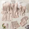Lingerie Sexy Popular Europeia e Americana Rendas Suspensórios Renda Shorts Calças Cardigã Roupão Cinco Peças Roupas de Casa