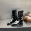 Botines de Cuero con Hebilla de Tacón Grueso Puntiagudos Estilo Retro Coreano para Mujer 2026 Otoño/Invierno Nuevos Botas de Pantalón Adelgazantes con Temperamento