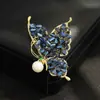 Broche Borboleta de Cristal Roxo Azul Elegante Fashion de Alta Qualidade Acessórios de Alfinete de Inseto Pérola de Água Doce Retrô