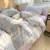 Juego de Cama de Cuatro Piezas de Algodón Puro Clase A, Estilo Fresco y Sencillo, Sábana Plana 100% Algodón, Funda Nórdica, Sábana Ajustable, Juego de Cama para Dormitorio, Juego de Tres Piezas 4