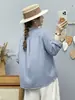 Camisa de manga larga de gasa de algodón de doble capa con cuello mao pequeño de espiga para mujer, exportación a Japón, camisa de algodón puro suave y agradable para la piel