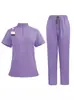 Uniformes de enfermería con cuello mao europeos y americanos, trajes de quirófano con cremallera, ropa de trabajo para salones de belleza y consultorios dentales, conjunto de ropa de trabajo para enfermería de manga corta