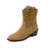 Botas biker estilosas de tira fina - Botas femininas Martin simples com um toque vintage, salto alto, bico redondo, cadarço e zíper traseiro