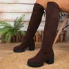 Novos estilos de outono e inverno: botas de moda com sola grossa, cano alto, elásticas e que abraçam a perna, botas longas acima do joelho para mulheres, disponíveis em tamanhos grandes, estilos europeu e americano