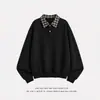 Sudadera con cuello de camisa de retazos a rayas de dos piezas falsas para hombre, estilo primavera y otoño, diseño americano elegante, top casual holgado para adolescentes