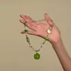 Verde e Exuberante~Colar de Pera Verde de Planta Natural com Contas Verdes Corrente para Clavícula com Contas Estilo Floresta Nicho Feminino Retrô