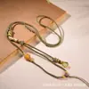 Corda de Colar Tecida à Mão com Cera de Abelha DIY Pingente de Jade Hetian Cordão para Joias Estilo Antigo Corda Ajustável para Pendurar no Pescoço Enrolada com Fio de Ouro
