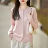 Cardigan de Tricô com Gola Redonda em Lã Sintética para Mulheres, Fino e de Caimento Solto, Emagrecedor, Versátil, Abotoado, Casaco Suéter Colorido Doce para o Início do Outono