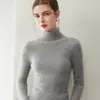 Novo suéter de outono e inverno sem costura 100% cashmere para mulheres, blusa base de malha slim-fit de gola alta com gola sobreposta