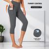 Pantalones de yoga recortados con bolsillos transfronterizos europeos y americanos para mujer, de primavera y verano, de cintura alta, ajustados, para uso exterior, leggings recortados