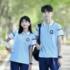 Uniforme de Clase de Escuela Secundaria, Conjunto de Tres Piezas Estilo Universitario, Chaqueta Azul Otoño, Traje de Manga Corta para Uniforme de Reunión Deportiva de Estudiante de Primaria y Secundaria
