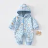 Ropa exterior con capucha acolchada de algodón para bebé, mameluco de forro polar compuesto para bebés, traje de gateo de otoño e invierno, mameluco cortavientos para niños