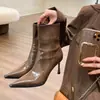 Botines Retro Europeos y Americanos de Punta Fina para Mujer 2023 Nuevo Estilo Elegantes de Tacón Alto de Charol Botas Ajustadas