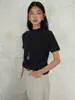 Mmc Tejido de Manga Corta para Mujer 13 Líneas Otoño Nuevo Estilo Coreano Tejido de Lana de Gama Alta Camisa Básica de Cuello Semitortuga