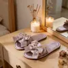 Pantuflas de Satín Morado Claro con Moño para Mujer, Verano, para Casa, Antideslizantes, Suela Suave, Lujo, Gama Alta, Slip-Ons