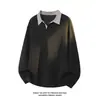 Camisa polo de manga larga con estampado de pata de gallo estilo Old Money para hombre, camiseta sudadera texturizada de ajuste limpio para otoño