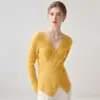 100% Caxemira Pura Outono/Inverno Doze Agulhas Gola V Elegante Fenda Irregular Ajuste ao Corpo Peça de Tricô Valorizadora