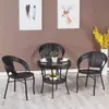 Conjunto de Mesa e Cadeiras para Varanda Externa, Conjunto de Três Peças de Cadeira de Rattan, Mesa Pequena, Mesa de Centro, Cadeira de Lazer com Encosto, Cadeira para Pátio Externo