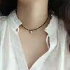 Colar Colar com Pingente de Coração de Espinélio Preto Natural Acessível Luxo Nicho Corrente Clavícula 2025 Novo Simples High-End Colar de Suéter