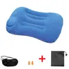 Almohada Inflable para Exteriores, Almohada Cuadrada Plegable Flocada, Máscara para Ojos, Juego de Tapones para los Oídos, Soporte Cervical para Dormir, Cojín Lumbar para Viajes Largos