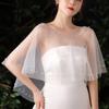 Xale de casamento para noiva véu de noiva feito à mão com fio de pérola e tule capa adereços de foto para registro de foto em estúdio feminino