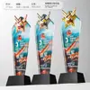 Novo Troféu de Cristal Colorido Celebração Corporativa Honra Presente de Alto Padrão Acessórios Metálicos Tridimensionais 3D Medalha Atacado