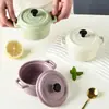 Tazón de cerámica de doble oreja para huevo al vapor con tapa, tazón impermeable para estofado casero, tazón para suplementos alimenticios de bebé, tazón para postre de pudín de leche de doble piel, nido de pájaro