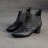 Jiezu 2025 Invierno Nuevo Estilo Normcore de Nicho Botines Pequeños Color Nude con Tacón Grueso, Puntiagudos Franceses, Plisados, Forro de Lana para Heattech y Retro