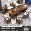 Juego Grande de Mesa y Sillas para Té, Combinación de Cama Luohan, Una Mesa y Cinco Sillas, Mesa de Té de Oficina, Uso en el Hogar, Mesa de Té de Madera Maciza Estilo Zen Nuevo Chino