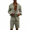 Traje de lino para hombre transfronterizo, conjunto deportivo casual de verano, camisa y shorts para hombre