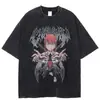 Camiseta de Anime Chainsaw Man para Hombre Camiseta Lavada Retro para Hombre Top Grande de Calle Alta Americana Street Harajuku Algodón