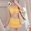 Lindo Top de Tubo para Niña con Bordes Volados, Lujuria Pura, Pequeño Aroma, Falda Conservadora, Traje de Baño Dividido de Tres Piezas, Traje de Baño de Vacaciones para Mujer