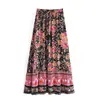 Ropa de mujer transfronteriza nuevo producto 2026: Falda midi bohemia estampada con flecos elástica de cintura alta adelgazante para mujer