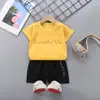 Conjunto infantil de manga curta algodão meninas novo verão meninos camiseta shorts bebê coreano meia manga roupas infantis atacado