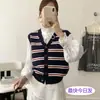 Chaleco de punto retro a rayas estilo coreano, suave y cómodo, efecto adelgazante, adecuado para el uso diario y para usar en capas, top tipo chaleco suéter para mujer