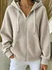 2026 Cardigan Moletom com Capuz e Zíper Waffle Europeu e Americano Feminino Jaqueta Casual Solta com Ombro Caído Transfronteiriça
