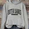 Sudadera Casual para Mujer de los Outer Banks de Carolina del Norte - Tejido de Punto de Poliéster con Estampado de Letras y Bolsillos