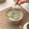 Juego de cubiertas de pie alto para espárragos verdes de fabricantes Accesorios para té chino Posavasos de té Cubierta de tetera de cerámica Cubierta de cuenco Soporte Adornos pequeños