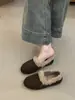 Zapatos peludos para mujer para usar en el exterior en invierno 2025 Estilo retro perezoso Ante Lana de cordero Cálidos Birkenstock de una pierna Zapatos de algodón