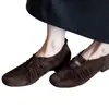 Mocasines vintage de piel de oveja para mujer, punta cuadrada, plisados, tacón grueso, moda 2026, zapatos casuales versátiles de corte bajo