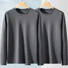 Camiseta casual masculina versátil de cor sólida para o outono 2026, gola redonda solta, manga longa, top moderno