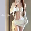 Traje de baño transfronterizo europeo y americano para mujer, bikini dividido de cuatro piezas, negro sexy de alta gama, traje de baño reductor que cubre la carne, comercio exterior